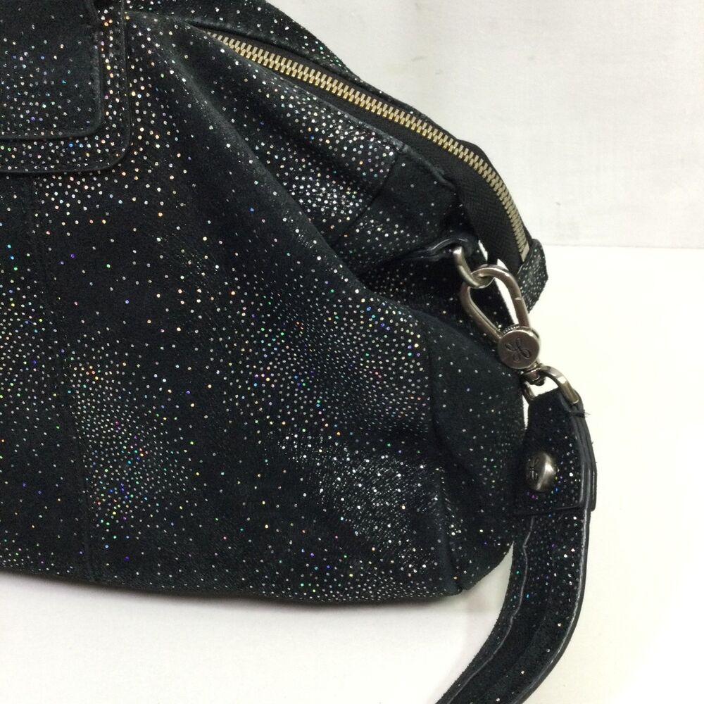 Hobo Womens International Medium Sheila Bag Satchel Suede Glitter Black One Size - Picture 2 of 16